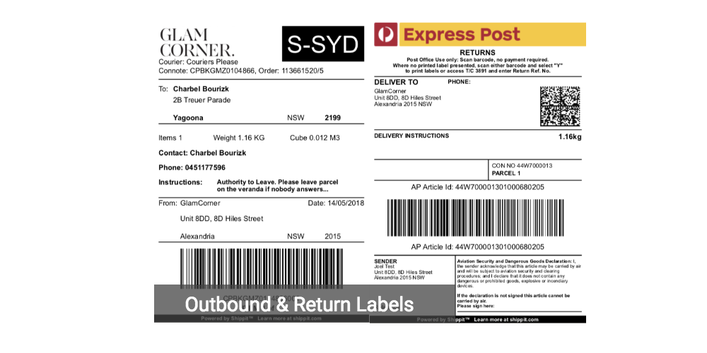 glamcorner shipping labels